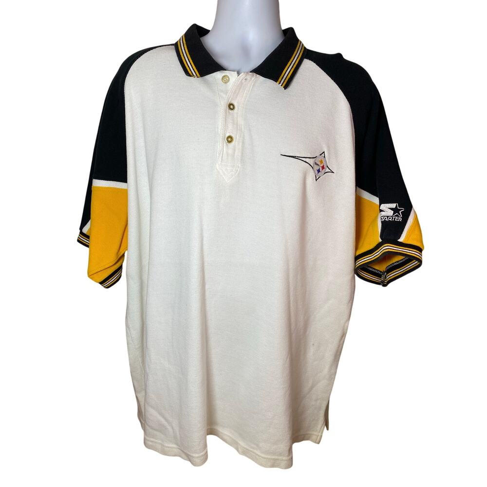 90's Pittsburgh Steelers Starter Polo Shirt Men’s Size XL Black Gold PRO LINE